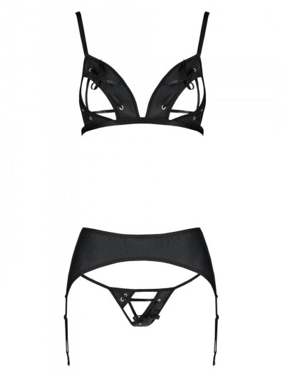 Сексуальный комплект с поясом для чулок Passion MILEY SET WITH OPEN BRA, Цвет: черный, Размеры: 2XL/3XL, изображение 3