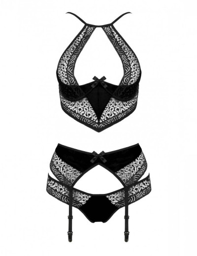 Сексуальный комплект с поясом для чулок Passion SCARLET SET black, Цвет: черный, Размеры: 2XL/3XL, изображение 3