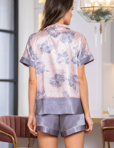 Атласная пижама шорты и рубашка Mia-Amore ALBINA 7164, Цвет: светло-розовый, Размеры: S, изображение 2