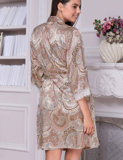 Короткий шелковый халат Mia-Amore 3453 CLEMENTINA, Цвет: латте, Размеры: L/XL, изображение 2