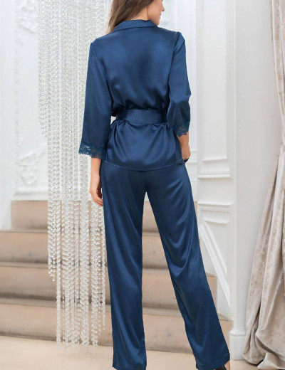 Шелковый комплект-тройка Mia-Amore FRIDA 3795 синий, Цвет: синий, Размеры: S, изображение 4