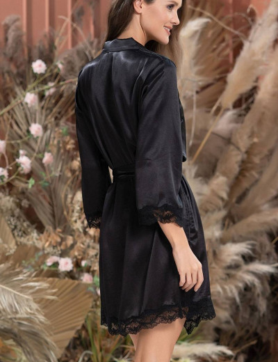 Шелковая ночная рубашка-халат Mia-Amore FRIDA 3797 черный, Цвет: черный, Размеры: L, изображение 2