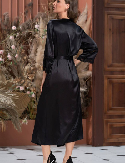 Длинный шелковый халат на пуговицах Mia-Amore FRIDA 3799 черный, Цвет: черный, Размеры: S, изображение 2