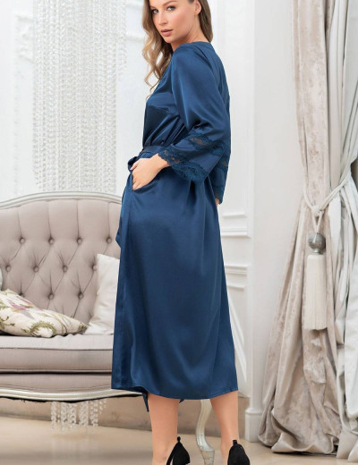 Длинный шелковый халат на пуговицах Mia-Amore FRIDA 3799 синий, Цвет: синий, Размеры: M, изображение 2