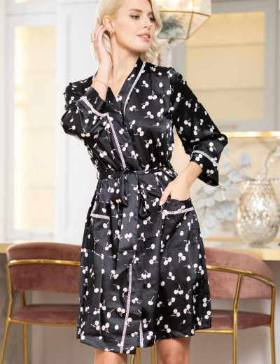 Атласный халат-кимоно Mia-Amore WINTER CHERRY 7153, Цвет: черный, Размеры: L/XL, изображение 3