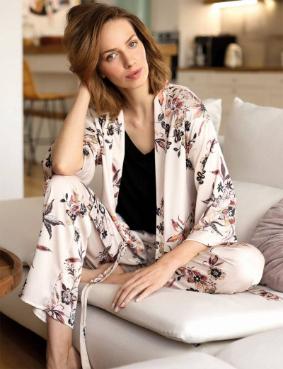 Брючный комплект Nipplex XIANA PAJAMAS из вискозы и атласа, Цвет: бежевый, Размеры: L, изображение 2