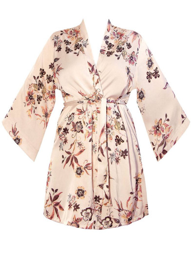 Короткий халат-кимоно из атласа Nipplex XIANA, Цвет: бежевый, Размеры: L, изображение 3