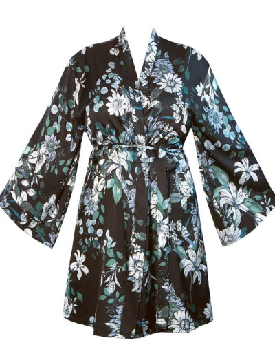 Атласный халат кимоно Nipplex XENA с принтом, Цвет: изумруд, Размеры: S, изображение 3