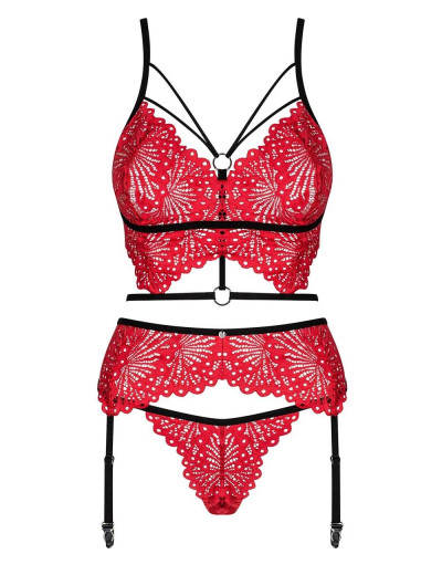 Кружевной комплект с поясом Obsessive METTIA SET, Цвет: красный, Размеры: S/M, изображение 3