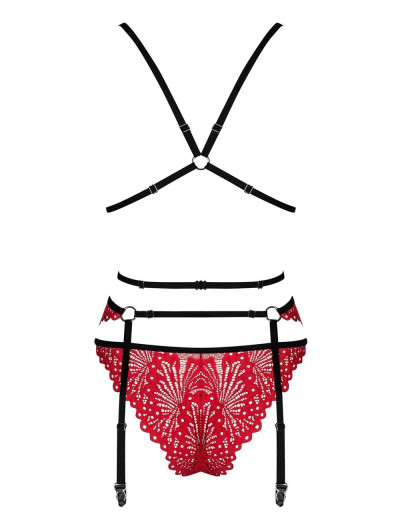 Кружевной комплект с поясом Obsessive METTIA SET, Цвет: красный, Размеры: S/M, изображение 4