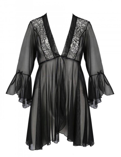 Полупрозрачный пеньюар Passion PRIMULA PEIGNOIR, Цвет: черный, Размеры: 2XL/3XL, изображение 3