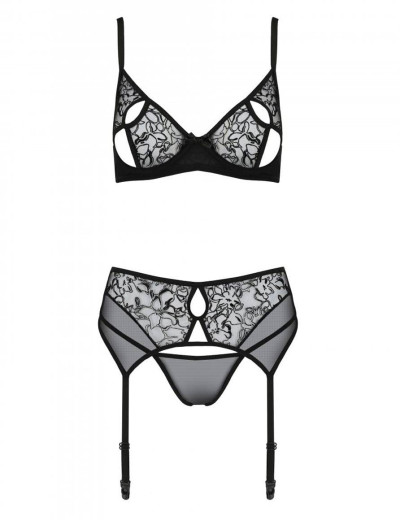 Сексуальный комплект с поясом для чулок Passion PRIMULA SET, Цвет: черный, Размеры: L/XL, изображение 3