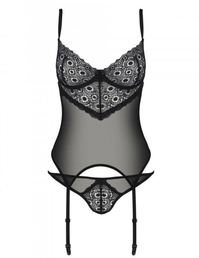 Корсет с трусиками Passion ZINNIA CORSET, Цвет: черный, Размеры: L/XL, изображение 3