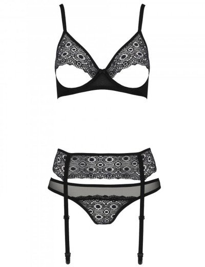 Сексуальный комплект с поясом для чулок Passion ZINNIA SET, Цвет: черный, Размеры: L/XL, изображение 3