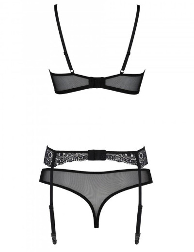 Сексуальный комплект с поясом для чулок Passion ZINNIA SET, Цвет: черный, Размеры: L/XL, изображение 4