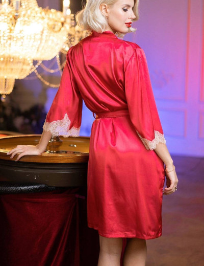 Красный атласный халат Mia-Amore RUBY 7173, Цвет: красный, Размеры: XS, изображение 3