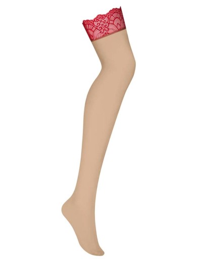 Чулки под пояс Obsessive LOVENTY STOCKINGS, Цвет: бежевый/красный, Размеры: S/M, изображение 4