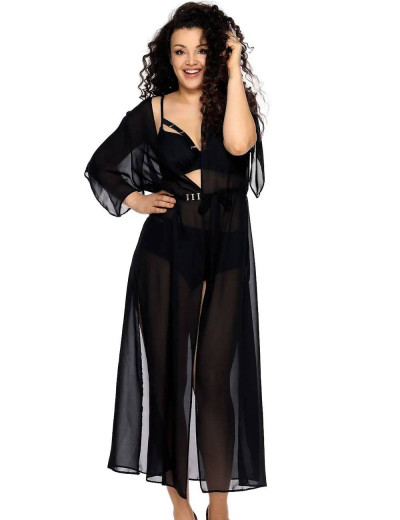 Черная длинная пляжная туника Ava 006, Цвет: черный, Размеры: L/XL, изображение 3