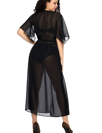 Черная длинная пляжная туника Ava 006, Цвет: черный, Размеры: L/XL, изображение 2