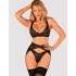 Кружевной комплект с поясом для чулок Obsessive DONNA DREAM SET, Цвет: черный, Размеры: XS/S