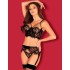 Кружевной комплект из трех предметов Obsessive LASHY SET, Цвет: черный, Размеры: L/XL