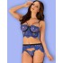 Кружевной комплект с поясом для чулок Obsessive COBALTESS SET, Цвет: синий, Размеры: L/XL