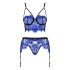 Кружевной комплект с поясом для чулок Obsessive COBALTESS SET, Цвет: синий, Размеры: L/XL, изображение 3