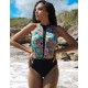 Слитный купальник с оригинальной спинкой UNICONF CBI228 V1 GARDEN OF DELIGHTS, Цвет: голубой/черный, Размеры: S