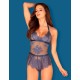 Соблазнительное боди Obsessive FLOWLACE TEDDY, Цвет: синий, Размеры: L/XL