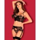 Кружевной комплект из трех предметов Obsessive LASHY SET, Цвет: черный, Размеры: L/XL