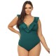 Зеленый слитный купальник Lorin L4443/2 BIG, Цвет: изумруд, Размеры: L